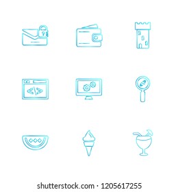 Set of 9 icons, for web, internet, mobile apps, interface design: business, finance, shopping, communication, fitness, computer, media, transportation, travel, easter, christmas, summer, device