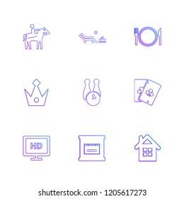 Set of 9 icons, for web, internet, mobile apps, interface design: business, finance, shopping, communication, fitness, computer, media, transportation, travel, easter, christmas, summer, device