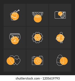Set of 9 icons, for web, internet, mobile apps, interface design: business, finance, shopping, communication, fitness, computer, media, transportation, travel, easter, christmas, summer, device