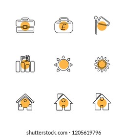 Set of 9 icons, for web, internet, mobile apps, interface design: business, finance, shopping, communication, fitness, computer, media, transportation, travel, easter, christmas, summer, device