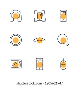Set of 9 icons, for web, internet, mobile apps, interface design: business, finance, shopping, communication, fitness, computer, media, transportation, travel, easter, christmas, summer, device