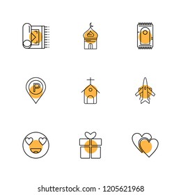 Set of 9 icons, for web, internet, mobile apps, interface design: business, finance, shopping, communication, fitness, computer, media, transportation, travel, easter, christmas, summer, device