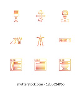 Set of 9 icons, for web, internet, mobile apps, interface design: business, finance, shopping, communication, fitness, computer, media, transportation, travel, easter, christmas, summer, device