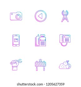 Set of 9 icons, for web, internet, mobile apps, interface design: business, finance, shopping, communication, fitness, computer, media, transportation, travel, easter, christmas, summer, device