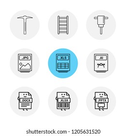 Set of 9 icons, for web, internet, mobile apps, interface design: business, finance, shopping, communication, fitness, computer, media, transportation, travel, easter, christmas, summer, device