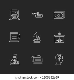 Set of 9 icons, for web, internet, mobile apps, interface design: business, finance, shopping, communication, fitness, computer, media, transportation, travel, easter, christmas, summer, device