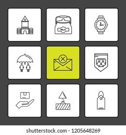 Set of 9 icons, for web, internet, mobile apps, interface design: business, finance, shopping, communication, fitness, computer, media, transportation, travel, easter, christmas, summer, device