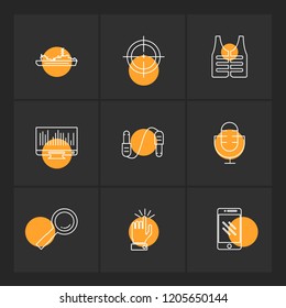 Set of 9 icons, for web, internet, mobile apps, interface design: business, finance, shopping, communication, fitness, computer, media, transportation, travel, summer, device