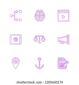 Set of 9 icons, for web, internet, mobile apps, interface design: business, finance, shopping, communication, fitness, computer, media, transportation, travel, summer, device