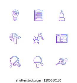Set of 9 icons, for web, internet, mobile apps, interface design: business, finance, shopping, communication, fitness, computer, media, transportation, travel, summer, device