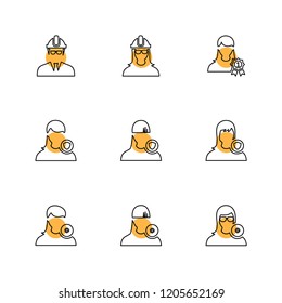 Set of 9 icons, for web, internet, mobile apps, interface design: business, finance, shopping, communication, fitness, computer, media, transportation, travel, easter, christmas, summer, device