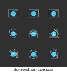 Set of 9 icons, for web, internet, mobile apps, interface design: business, finance, shopping, communication, fitness, computer, media, transportation, travel, easter, christmas, summer, device