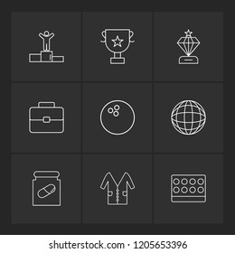 Set of 9 icons, for web, internet, mobile apps, interface design: business, finance, shopping, communication, fitness, computer, media, transportation, travel, easter, christmas, summer, device