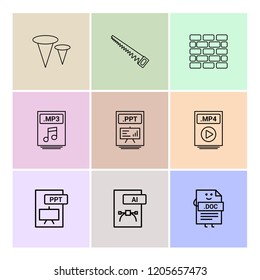 Set of 9 icons, for web, internet, mobile apps, interface design: business, finance, shopping, communication, fitness, computer, media, transportation, travel, easter, christmas, summer, device