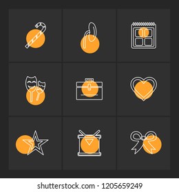 Set of 9 icons, for web, internet, mobile apps, interface design: business, finance, shopping, communication, fitness, computer, media, transportation, travel, easter, christmas, summer, device