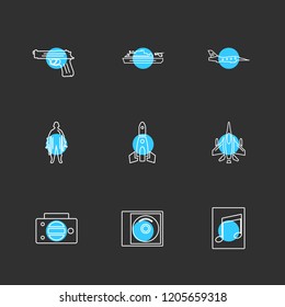 Set of 9 icons, for web, internet, mobile apps, interface design: business, finance, shopping, communication, fitness, computer, media, transportation, travel, easter, christmas, summer, device