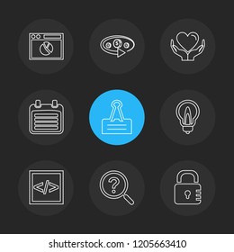 Set of 9 icons, for web, internet, mobile apps, interface design: business, finance, shopping, communication, fitness, computer, media, transportation, travel, easter, christmas, summer, device