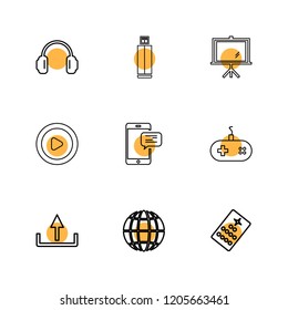 Set of 9 icons, for web, internet, mobile apps, interface design: business, finance, shopping, communication, fitness, computer, media, transportation, travel, easter, christmas, summer, device