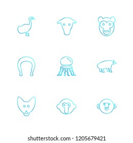 Set of 9 icons, for web, internet, mobile apps, interface design: business, finance, shopping, communication, fitness, computer, media, transportation, travel, easter, christmas, summer, device