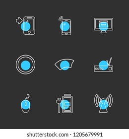 Set of 9 icons, for web, internet, mobile apps, interface design: business, finance, shopping, communication, fitness, computer, media, transportation, travel, easter, christmas, summer, device