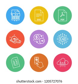 Set of 9 icons, for web, internet, mobile apps, interface design: business, finance, shopping, communication, fitness, computer, media, transportation, travel, easter, christmas, summer, device
