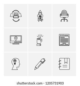 Set of 9 icons, for web, internet, mobile apps, interface design: business, finance, shopping, communication, fitness, computer, media, transportation, travel, easter, christmas, summer, device