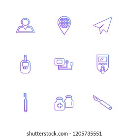 Set of 9 icons, for web, internet, mobile apps, interface design: business, finance, shopping, communication, fitness, computer, media, transportation, travel, easter, christmas, summer, device