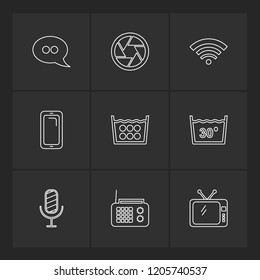 Set of 9 icons, for web, internet, mobile apps, interface design: business, finance, shopping, communication, fitness, computer, media, transportation, travel, easter, christmas, summer, device
