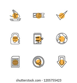 Set of 9 icons, for web, internet, mobile apps, interface design: business, finance, shopping, communication, fitness, computer, media, transportation, travel, easter, christmas, summer, device