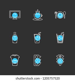 Set of 9 icons, for web, internet, mobile apps, interface design: business, finance, shopping, communication, fitness, computer, media, transportation, travel, easter, christmas, summer, device