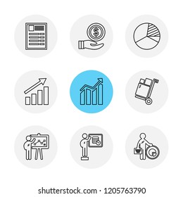 Set of 9 icons, for web, internet, mobile apps, interface design: business, finance, shopping, communication, fitness, computer, media, transportation, travel, easter, christmas, summer, device