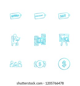 Set of 9 icons, for web, internet, mobile apps, interface design: business, finance, shopping, communication, fitness, computer, media, transportation, travel, easter, christmas, summer, device