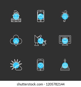 Set of 9 icons, for web, internet, mobile apps, interface design: business, finance, shopping, communication, fitness, computer, media, transportation, travel, easter, christmas, summer, device