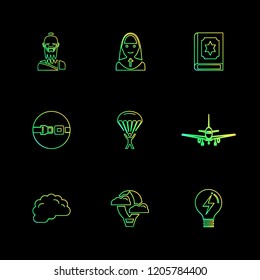 Set of 9 icons, for web, internet, mobile apps, interface design: business, finance, shopping, communication, fitness, computer, media, transportation, travel, easter, christmas, summer, device