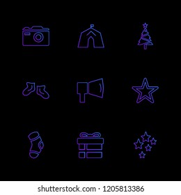 Set of 9 icons, for web, internet, mobile apps, interface design: business, finance, shopping, communication, fitness, computer, media, transportation, travel, easter, christmas, summer, device