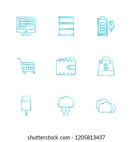 Set of 9 icons, for web, internet, mobile apps, interface design: business, finance, shopping, communication, fitness, computer, media, transportation, travel, easter, christmas, summer, device