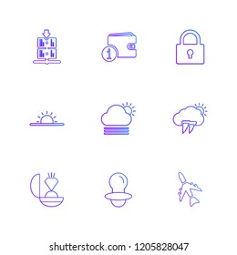 Set of 9 icons, for web, internet, mobile apps, interface design: business, finance, shopping, communication, fitness, computer, media, transportation, travel, easter, christmas, summer, device