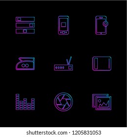 Set of 9 icons, for web, internet, mobile apps, interface design: business, finance, shopping, communication, fitness, computer, media, transportation, travel, easter, christmas, summer, device