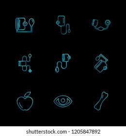 Set of 9 icons, for web, internet, mobile apps, interface design: business, finance, shopping, communication, fitness, computer, media, transportation, travel, easter, christmas, summer, device