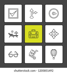 Set of 9 icons, for web, internet, mobile apps, interface design: business, finance, shopping, communication, fitness, computer, media, transportation, travel, easter, christmas, summer, device
