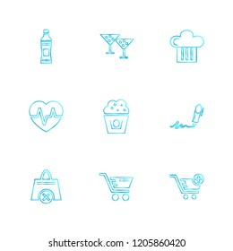 Set of 9 icons, for web, internet, mobile apps, interface design: business, finance, shopping, communication, fitness, computer, media, transportation, travel, easter, christmas, summer, device