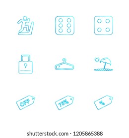 Set of 9 icons, for web, internet, mobile apps, interface design: business, finance, shopping, communication, fitness, computer, media, transportation, travel, easter, christmas, summer, device