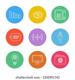 Set of 9 icons, for web, internet, mobile apps, interface design: business, finance, shopping, communication, fitness, computer, media, transportation, travel, easter, christmas, summer, device