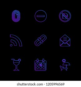 Set of 9 icons, for web, internet, mobile apps, interface design: business, finance, shopping, communication, fitness, computer, media, transportation, travel, easter, christmas, summer, device