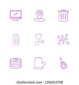 Set of 9 icons, for web, internet, mobile apps, interface design: business, finance, shopping, communication, fitness, computer, media, transportation, travel, easter, christmas, summer, device