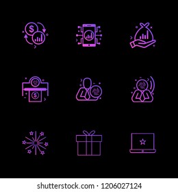 Set of 9 icons, for web, internet, mobile apps, interface design: business, finance, shopping, communication, 