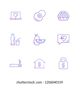 Set of 9 icons, for web, internet, mobile apps, interface design: business, finance, shopping, communication, fitness, computer, media, transportation, travel, easter, christmas, summer, device