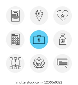 Set of 9 icons, for web, internet, mobile apps, interface design: business, finance, shopping, communication, fitness, computer, media, transportation, travel, easter, christmas, summer, device