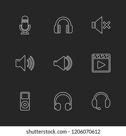 Set of 9 icons, for web, internet, mobile apps, interface design: business, finance, shopping, communication, fitness, computer, media, transportation, travel, easter, christmas, summer, device