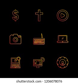 Set of 9 icons, for web, internet, mobile apps, interface design: business, finance, shopping, communication, fitness, computer, media, transportation, travel, easter, christmas, summer, device
